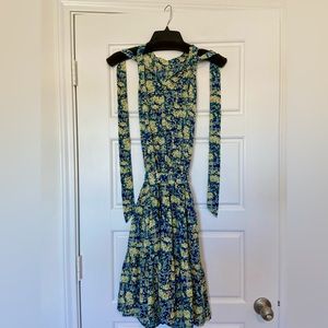 Blue and yellow floral halter tie dress, Size XL 12